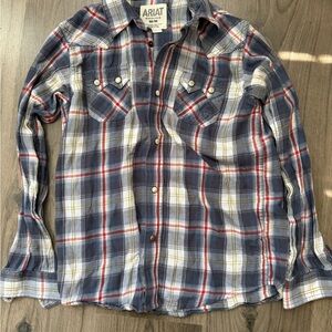 Ariat Girls Navy and Red Plaid Button Down Shirt